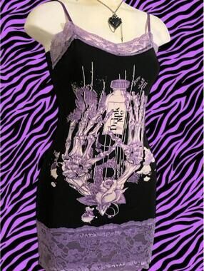 RARE NWOT Too Fast Cirque Couture Y2K AIW inspired Purple & black lace camisole!